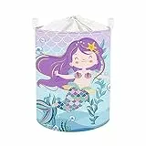 Clastyle 45L Ceste Biancheria Sirena Oceano Blu per Ragazze Cestino Portaoggetti Giocattoli Viola Tondo Pieghevole per Camera dei Bambini, 36x45 cm