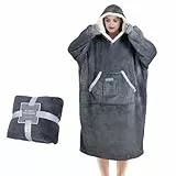 Ninonly Coperta con Maniche Donna 90CM Felpa Coperta Donna Cappuccio con Tasca Felpa Gigante Super Morbida Sherpa Fleece Jumper Coperta Indossabile Donna per Adulti, Uomini, Donne Grigio Scuro