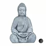 Relaxdays Statua del Buddha Seduto XL, 50 cm, Feng Shui, per Esterni, Decorativa, Grigio Chiaro