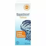 Bepanthenol Tattoo Crema Solare 50, Aftercare per Protezione Solare del Tatuaggio da Raggi UVB e UVA del Sole e Mantenere Vivi i Colori, Formato Viaggio 50 ml