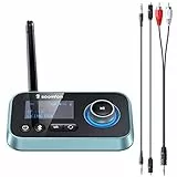 Trasmettitore Ricevitore Adattatore Audio Bluetooth 5.0 con Cavi Aux/Ottico/RCA, SOOMFON Adattatore Audio Hi Fi con Jack 3.5mm e Optical, per TV, PC, Lettore CD, Stereo Casa, Cuffie, con LCD Display