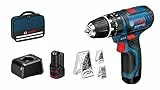 Bosch Professional 12V System Trapano-Avvitatore conPercuss. Batteria Gsb 12V-15 (Incl. 2 Batt. 2,0 Ah+Caricabatt., 2 Set Trapano, 1 Set Bit, in Borsa) - Amazon Exclusive Set