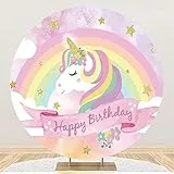 Renaiss 2m Fondale rotondo di Buon Compleanno Arcobaleno Unicorno cerchio sfondo arco Ragazze compleanno torta tabella decorazione poliestere sfondo studio fotografico