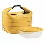 Guzzini Set Borsa Termica con Contenitore Salvafreschezza On The Go, Ocra, Borsa 22 x 18 x h22 cm, Contenitore 19.6 x 19.6 x h7 cm, 1400 cc