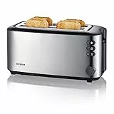 SEVERIN AT 2509 Tostapane 4 fette Maxi 1400W con griglia, tasto scongelamento e regolazione doratura, Tostafette 4 fette, Tostapane in acciaio inossidabile, Nero/argento opaco