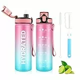 MYFOREST Borraccia con Cannuccia 700ml Borraccia Sportiva con Indicatore del Tempo Motivazionale, Prova di Perdite, Senza BPA Borracce, per Bambini e Adulti, per la Casa e All'aperto