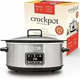 Crockpot Sizzle & Stew Digital Slow Cooker | 6.5 L (8+ persone) | Ciotola rimovibile a induzione per la cottura di carni e verdure, presa UE a 2 pin, acciaio inossidabile [CSC112X]