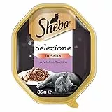 Sheba Selezione in Salsa, Cibo Umido per Gatti con Tenero Vitello & Tacchino - 22 Vaschette da 85 g, Totale: 1870 g