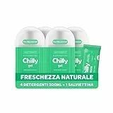 Chilly Detergente Intimo Fresco, Detergente per l'Igiene Intima con Molecola Antiodore, Formula Fresca con Mentolo Naturale, PH 5, Clinicamente Testato, Confezione da 4 Flaconi da 300 ml