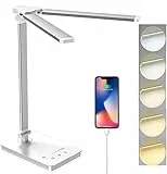 JOIENDY Lampada da Scrivania LED, Lampada da Tavolo Con Touch Control Pieghevole, Funzione Timer e Luce Calda, 5 modalità di colore lampada led ricaricabile per cameretta ufficio bianca