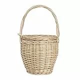 Cabilock Fatti a Mano In Rattan Bag Carrello con Coperchio Delle Donne Cesto di Vimini Shopping Bag Sacchetto di Tote Della Borsa Rotonda Cestini Da Picnic con Le Maniglie per Il Pranzo
