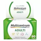 Multicentrum Adulti Integratore Alimentare Multivitaminico Completo con Vitamina B, D e C, Combatte Stanchezza e Affaticamento, 90 Compresse