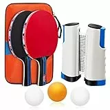 Baozun Set Racchette Ping Pong con 3 Palline, Rete da Tavolo Allungabile e Borsa