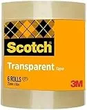 Scotch Nastro Adesivo 3M, Trasparente Acrilico, 25 mm x 66 m, Confezione Torretta da 6 Pezzi, Ottimo per l'Uso a Casa e in Ufficio