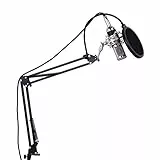 Btuty Microfono a condensatore Microfono Kit Set 3,5 mm con montaggio a scossa Sospensione regolabile Braccio a forbice Stand Studio Broadcasting Registrazione Montaggio Morsetto Pop Filter