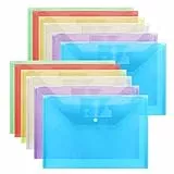 12 Pezzi Busta Portadocumenti, Cartelle Portadocumenti in Plastica Colori Assortiti Cartelline Trasparenti A4, Cartellina Portadocumenti Trasparente A4 Buste con Bottone e Etichette per Ufficio&Scuola