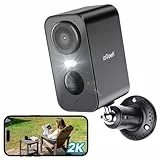 ieGeek Telecamera Wi-Fi Esterno Senza Fili, Videocamera Sorveglianza WiFi Interno Batteria con Allarme, Rilevamento Movimento PIR, 2K Visione Notturna a Colori, 2 Vie Audio, SD/Cloud, IP65, Nero