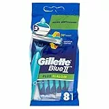 Gillette Blue II Plus Slalom Confezione da 8 Lamette da Barba Usa e Getta, Lame rivestite in cromo, Manico Scorrevole, Meno Irritazioni