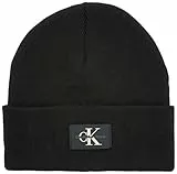 Calvin Klein MONOLOGO Patch Non-Rib Beanie, Cappello Lavorato a Maglia Uomo, Black,