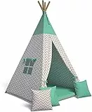 Best For Kids Tenda da gioco Tipi tenda indiana Wigwam per bambini con accessori (zigzag verde)