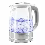 Cecotec Bollitore elettrico trasparente ThermoSense 350, 1,7 litri, senza BPA, 2200 W, base 360º, filtro anticalcare, doppio sistema di sicurezza, 1,7 litri, vetro borosilicato