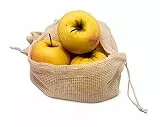 NERTHUS FIH 674 - Set di 3 Borse in rete cotone, Borse per viveri e frutta riutilizzabili per prodotti freschi, frutta e verdura, 3 dimensioni