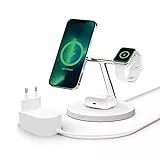 Belkin Caricabatterie wireless 3 in 1 con MagSafe, caricatore wireless rapida per iPhone (15 W) e per Apple Watch, stazione di ricarica per iPhone 15, 14, 13, 12, Apple Watch e AirPods - bianco