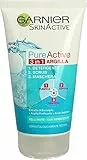 Garnier Skin Active Pure Active 3in1 Argilla, Pelli Miste - Con Imperfezioni Detergente + Scrub + Maschera, 150 ml