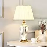 Mengjay Lampada da tavolo salotto lampada Vintage,lampada da scrivania,Luce da Scrivania in Tessuto,E27 Lampada da Notte Lampada da Tavolo,per camera da letto, studio, comodino, scrivania (Bianco)