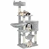 Yaheetech Albero Tiragraffi per Gatti in Corda Sisal con Amaca Grigio Chiaro 55 x 39,5 x 138,5 cm
