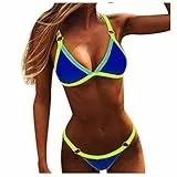 Riou Bikini Donna Halter V Profonda con Anello in Metallo Costumi da Bagno Colore Fluorescente Due Pezzi
