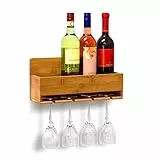 Relaxdays Cantinetta, 17x37x11,5, Portabottiglie con Portabicchieri in bambù, per 4 Bottiglie di Vino, Naturale, Marrone, 36x11.5x17 cm