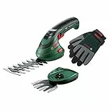 Bosch Home and Garden Set forbici per erba a batteria Isio (3,6 Volt, lunghezza lama 12 cm, spessore di taglio 8 mm, con guanti da giardinaggio XL inclusi