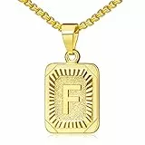 OIDEA Collana con Pendente a Lettera Rettangolare F da Uomo Donna,Ciondolo Placcato in Oro, Catena a Scatola in Acciaio Inossidabile da 22 Pollici