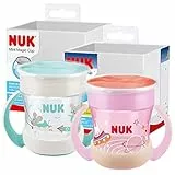 NUK Mini Magic Cup Night Bicchiere salvagoccia | Bordo 360° anti-rovesciamento | 6+ mesi | Si illuminano al buio | Impugnatura facile | Privo di BPA | 160 ml |rosa | 2 pezzi