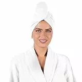 Brentfords Set di 3 asciugamani per capelli in microfibra, super assorbenti, turbanti per capelli da donna, per capelli lunghi, bagnati, spessi, ricci, con bottone, colore bianco