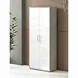Dmora Libreria a 2 ante e 4 ripiani con serratura, scaffale per libri e documenti, Libreria portaoggetti da ufficio, cm 79x34h188, colore Bianco e Cemento