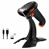 Scanner di codici a barre QR 2D wireless Tera con supporto, 3 in 1 compatibile con Bluetooth e lettore di codici a barre wireless a 2,4 GHz e USB cablato Lettore di codici a barre portatile HW0001