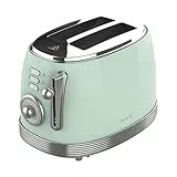Cecotec Toast&Taste 800 Vintage Light Green, 850W, Tostapane in plastica con 2 fessure corte extra-larghe per 2 toast.