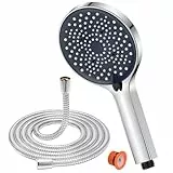 Soffione Doccia con Tubo 1.8m- YEAUPE Soffione Doccia Anticalcare, Doccia Soffione Grande (130 mm di diametro) con 6 tipi di getti, soffione doccia ad alta pressione, cromato