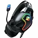Cuffie Gaming PS4 PS5 PC Xbox One, Cuffie con Fascia a Doppia Sospensione, Surround Stereo, Microfono Cancellazione Rumore, Luci RGB, 3.5mm Audio Jack (Nero)