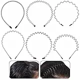 6 Pezzi Fascia per Capelli in Metallo Nero, Fasce per Capelli Donna Uomo, Cerchietto elastica, Fasce per Capelli Sportive Onde Primaverili Uomo per Sport Bambini Ragazze Accessori per Capelli Fasce