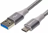 Amazon Basics Cavo in nylon doppio intrecciato da USB Type-C a Type-A 3.1 Gen 2 (certificato USB-IF), supporta un trasferimento dati elevato fino a 10 Gbps (0,9 m/3 piedi, grigio scuro)