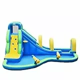 COSTWAY Castello Gonfiabile Per Bambini, Con Scivolo, Piscina e Muro Arrampicante, Per 4 Bambini 4-12anni, Con Borsa di Trasporto e Kit di Riparazione, Regalo Perfetto per Bambini (Senza soffiatore)