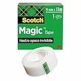 Scotch Magic Tape Nastro Adesivo Trasparente, 1 Rotolo 19 mm x 33 m, Nastro Trasparente Opaco e Scrivibile Ottimo per Casa, Ufficio e Scuola