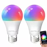 ANTELA Lampadine LED Bluetooth E27, Dimmerabile Lampadina Smart 9W 806ML 80W equivalente, RGB & 2700K-6500K bianco freddo caldo, 2 pezzi (Not Support WiFi)