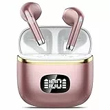 Cuffie Bluetooth, Auricolari Bluetooth 5.3 Stereo HiFi Immersivo con 4 HD Mic, Cuffie Wireless Cancellazione Rumore 40 Ore di Riproduzione, Display LED, Cuffie Senza Fili IPX7 Impermeabili, Oro Rosa