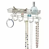 mDesign espositori per gioielli da appendere – Porta gioielli con 6 ganci e 1 scomparto portaoggetti porta orecchini, anelli, occhiali, collane ed accessori – Colore: satin
