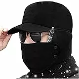 3 in 1 Termica Pelliccia Foderato con Pelliccia Cappello con paraorecchie Maschera Intera Scaldacollo Antivento Snowproof Calda Termica Invernale Cappello da Baseball Ciclismo Moto Neve Sci
