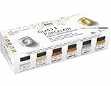 KREUL 16603 - Glass & Porcelain Classic Set di 6 x 20 ml Classic Glass & Porcelain Paint con 1 pennello Vernice opaca a base d'acqua dall'aspetto metallico lucido